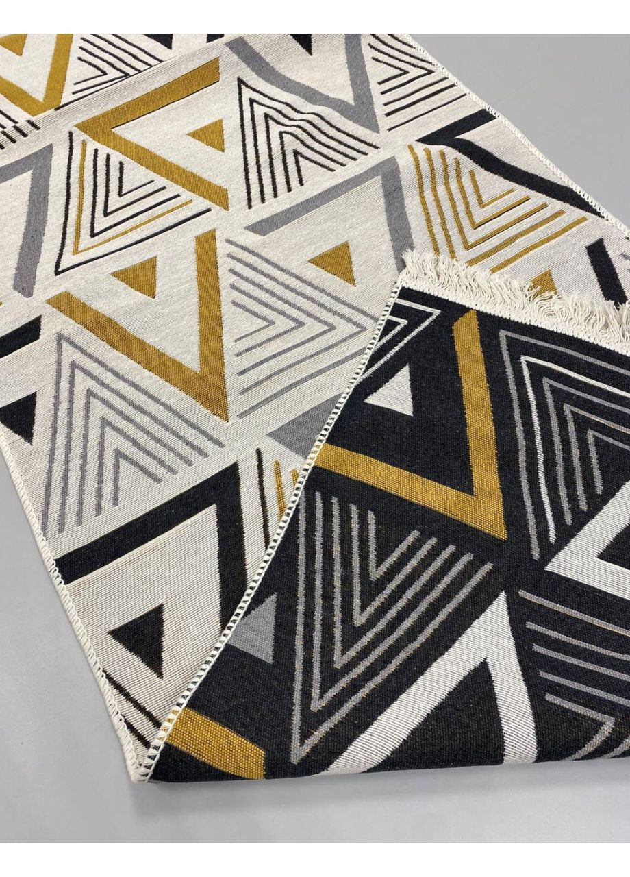 Бавовняний плетений двосторонній килим Arty 18. 80Х300 см. Сірий та гірчичний No Brand (366293903)