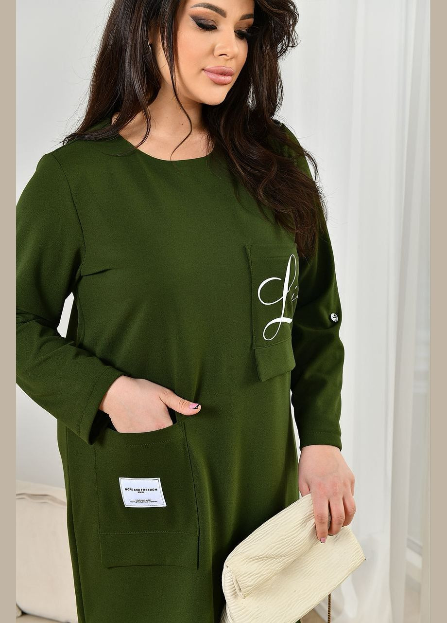 Оливкова (хакі) жіноча сукня прямого крою колір хакі р.56/58 452848 New Trend