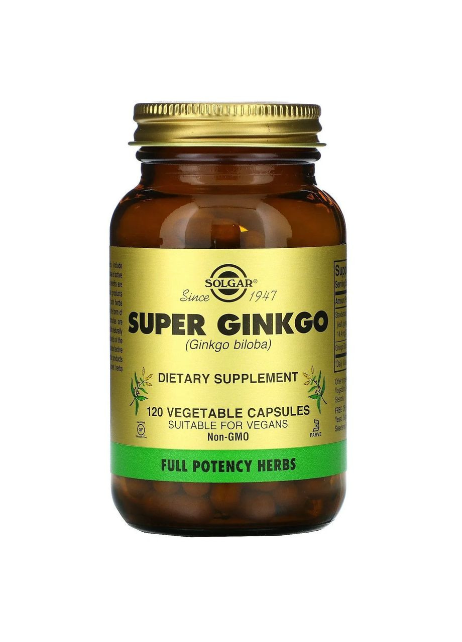 Гінкго білоба (Super Ginkgo) 120 рослинних капсул Solgar (361118824)