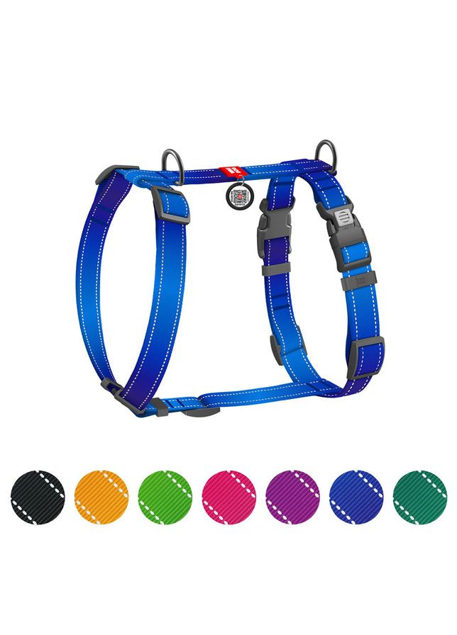 Шлея для собак Nylon Mono с QR-паспортом, светоотражающая, XL, Ш 25 мм, А 60-100 см, В 68-100 см, синий WAUDOG (332879229)