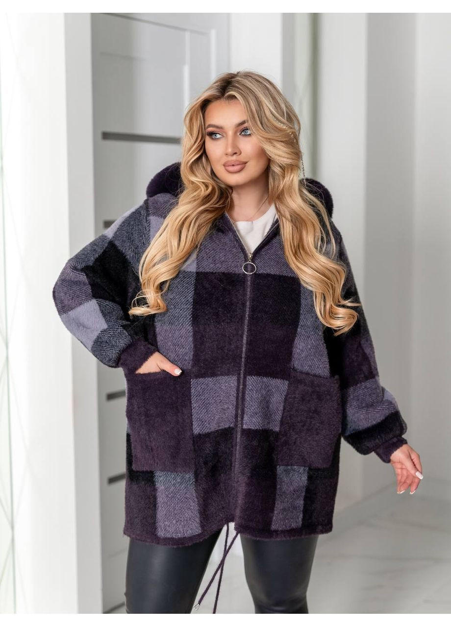 Женский теплый кардиган теплая кофта альпака принт клетка кофта с мехом No Brand (367185262)