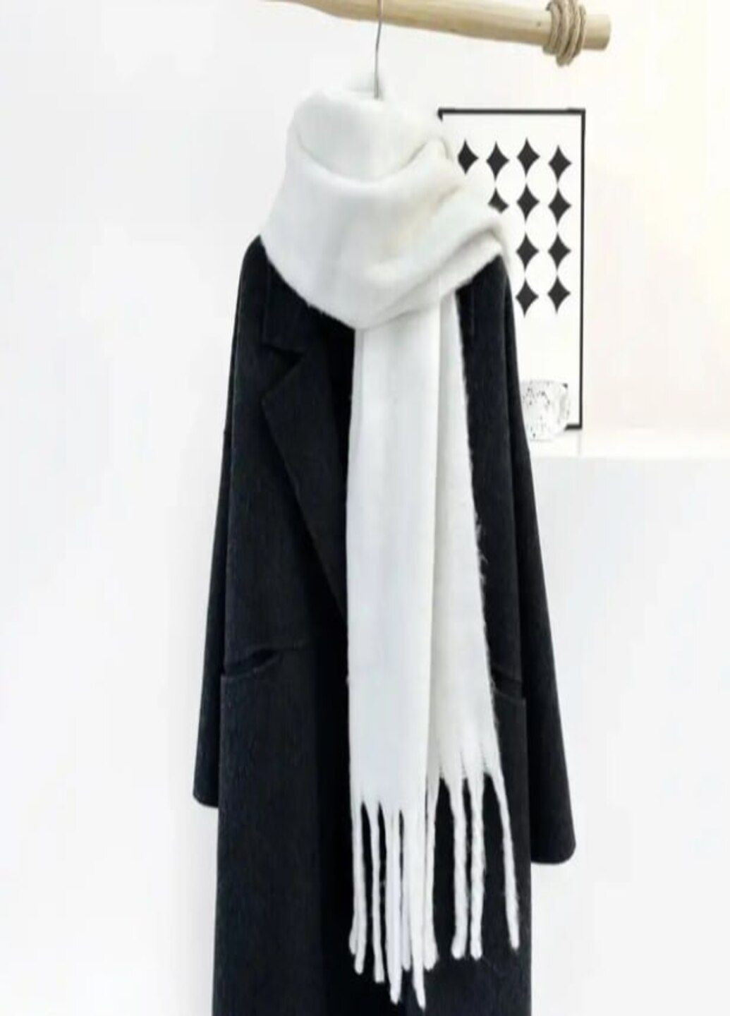 Шарф об'ємний жіночий на зиму білого кольору шарф великий білий зимовий No Brand (366560202)