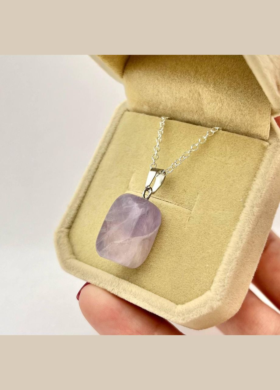 Кулон талісман з натуральним каменем Флюорит у формі "міні блок" на ланцюжку сталь у оксамитовій коробочці Овен (331291811)