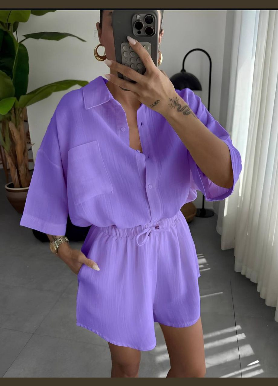 Женский летний костюм. Двойка рубашка и шорты свободного кроя. MonCher (336182154)