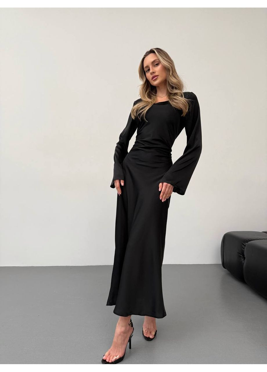 Чорна вечірня елегантна жіноча сукня максі з довгим рукавом Україна