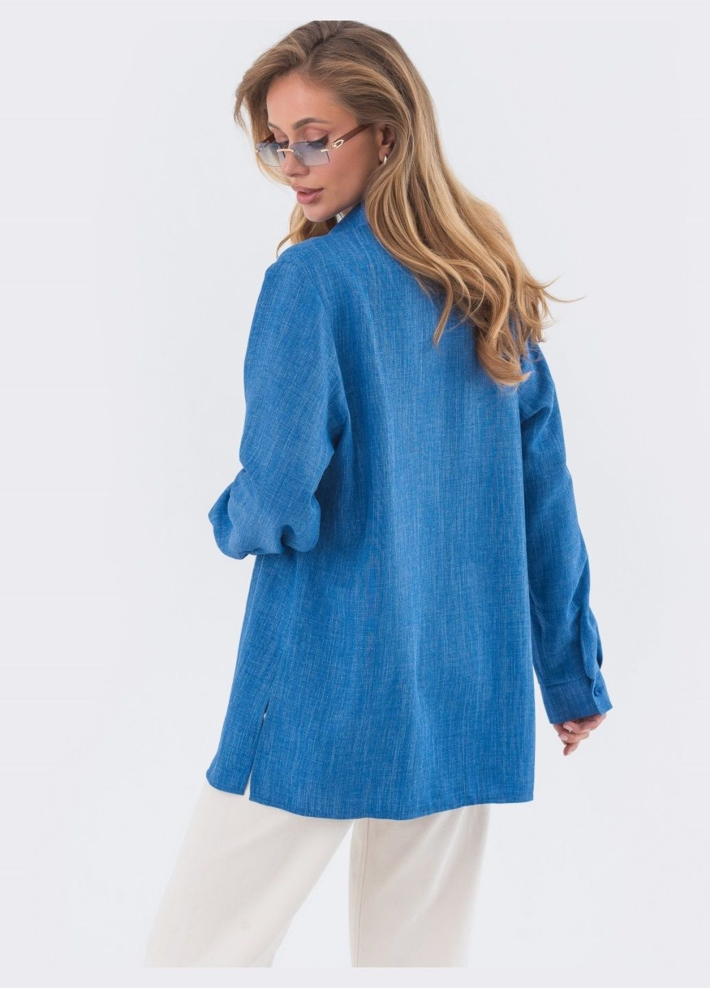 подовжена сорочка з кишенями синя Dressa (293820781)