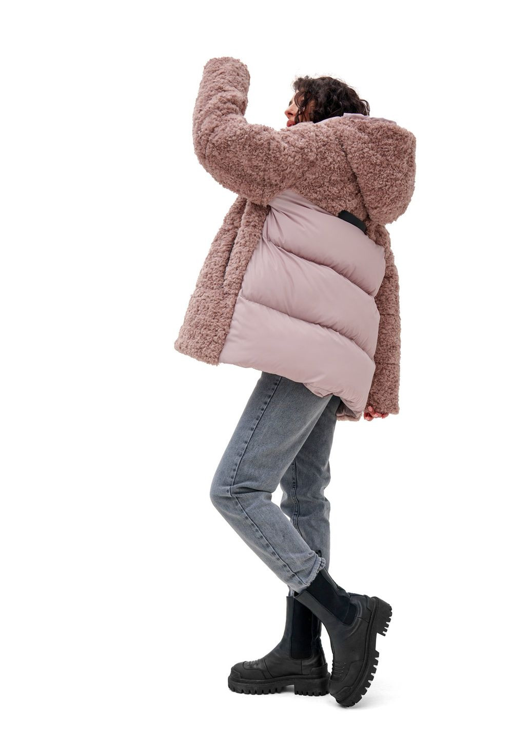 Пудровая зимняя пуховик скай удлинен.пудра (барашек,плащ) Emass