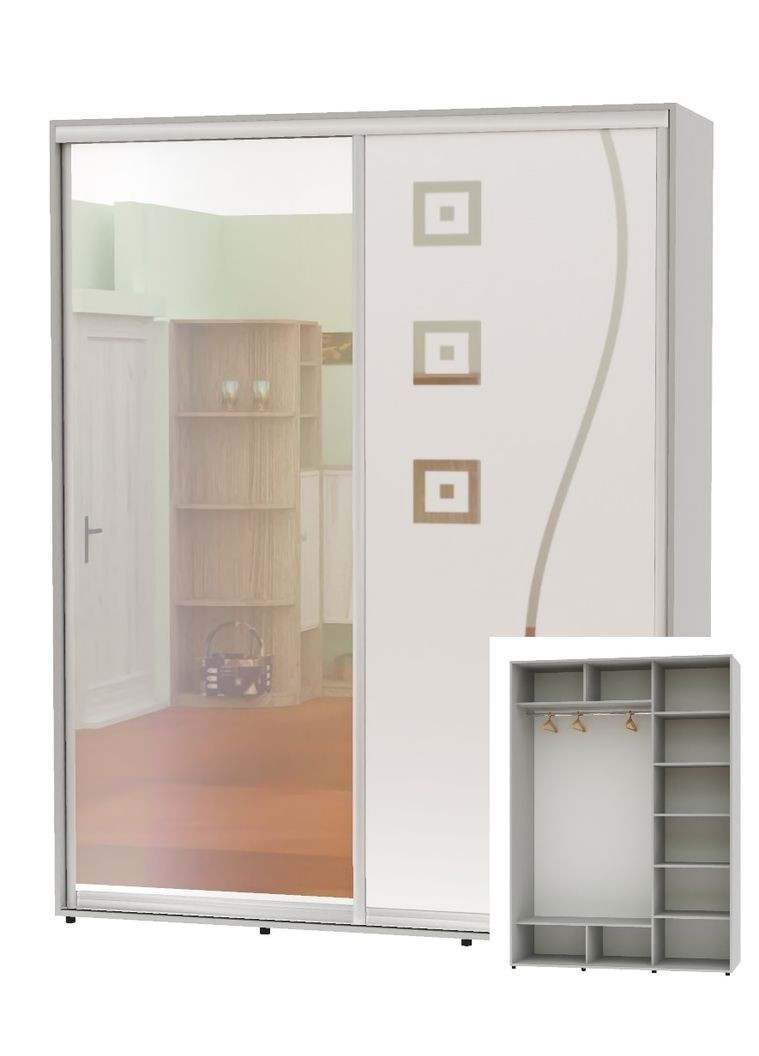 Шкаф-купе двухдверный 170*60*250 Серый Зеркало/Зеркало с пескоструйным рисунком Алекса (360477055)