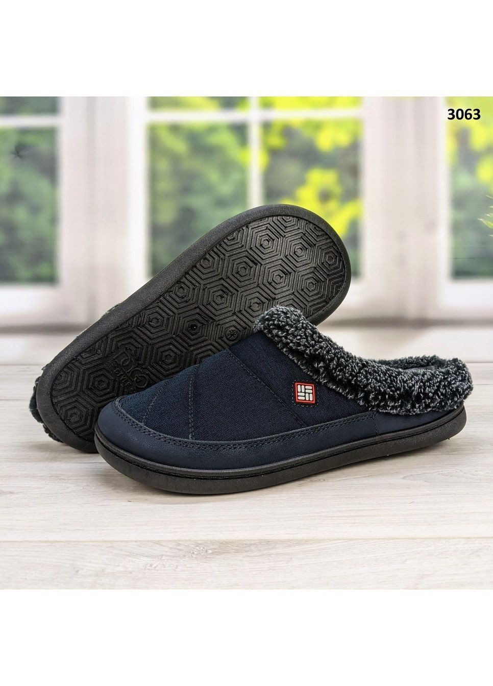 Синие тапочки чуни мужские теплые на меху Dago