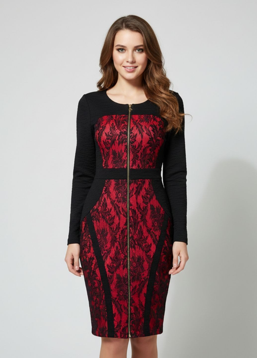 Комбінована сукня жіноча на блискавці з гіпюром спереду No Brand з квітковим принтом