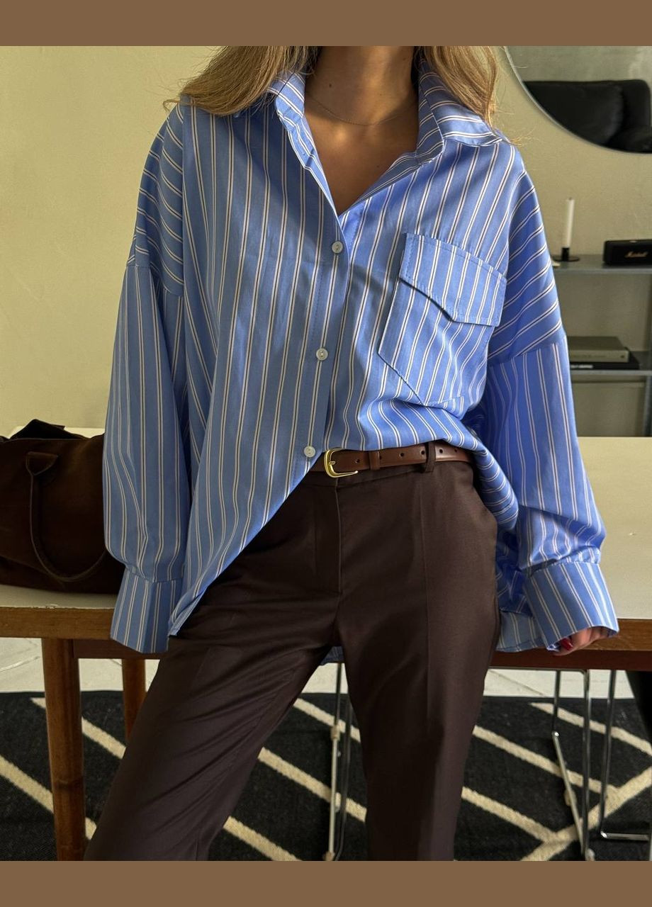 Голубой кэжуал рубашка в полоску MonCher с длинным рукавом