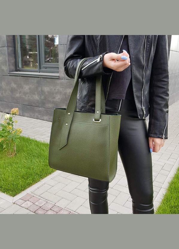 Кожаная женская квадратная черная сумка шоппер с длинными ручками на плечо Serebro (278260587)