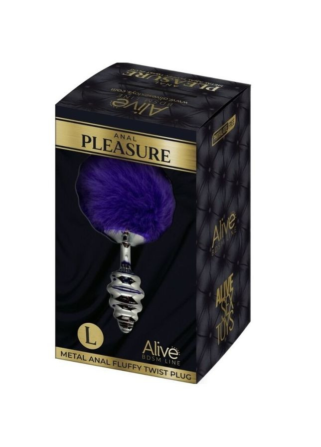 Анальна рельєфна пробка Anal Pleasure з темно-фіолетовим хвостом, L Alive (337167408)
