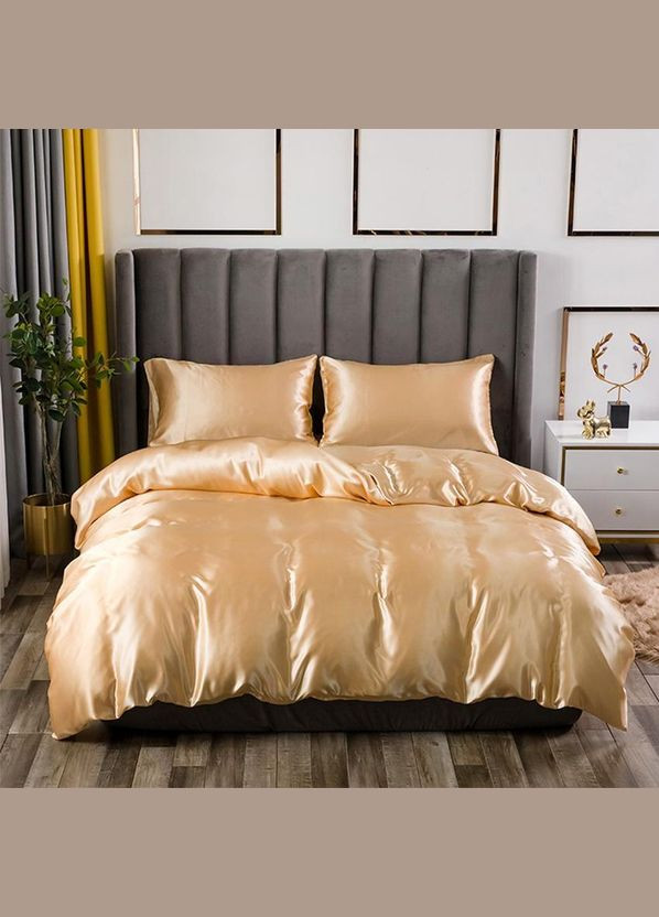 Атласна постільна білизна Полуторний Кремовий 145 x 210 з простирадлом на гумці (141406) No Brand (306633836)