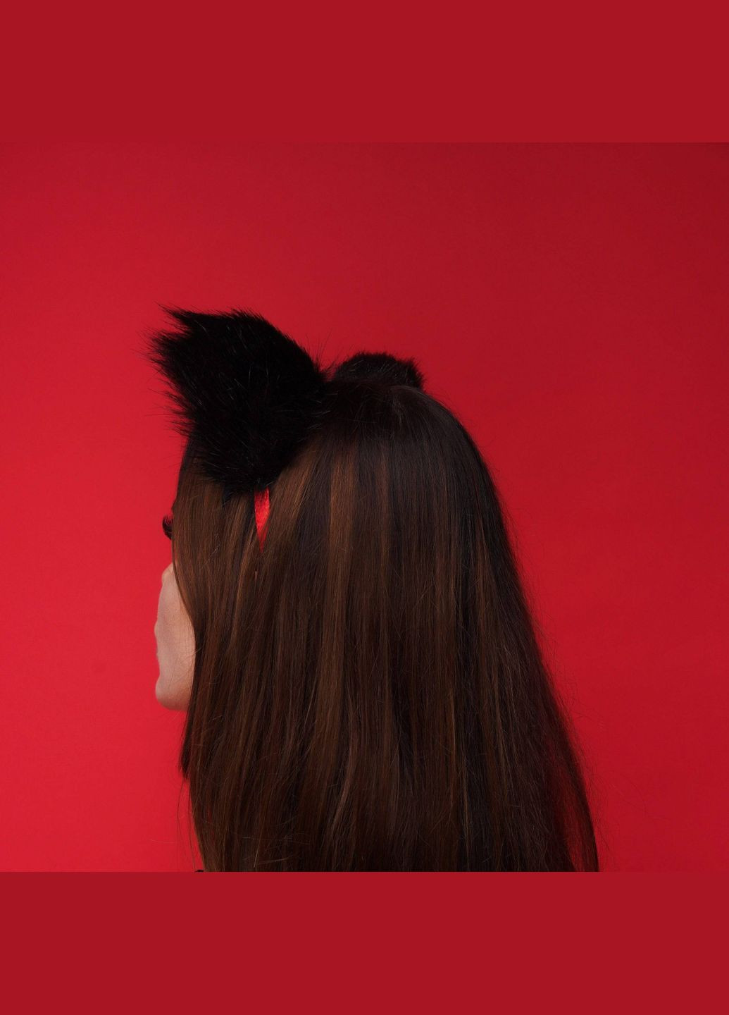 Меховые ушки кошки с бантиком, Черные с красным, Черный OKOVA (315149152)