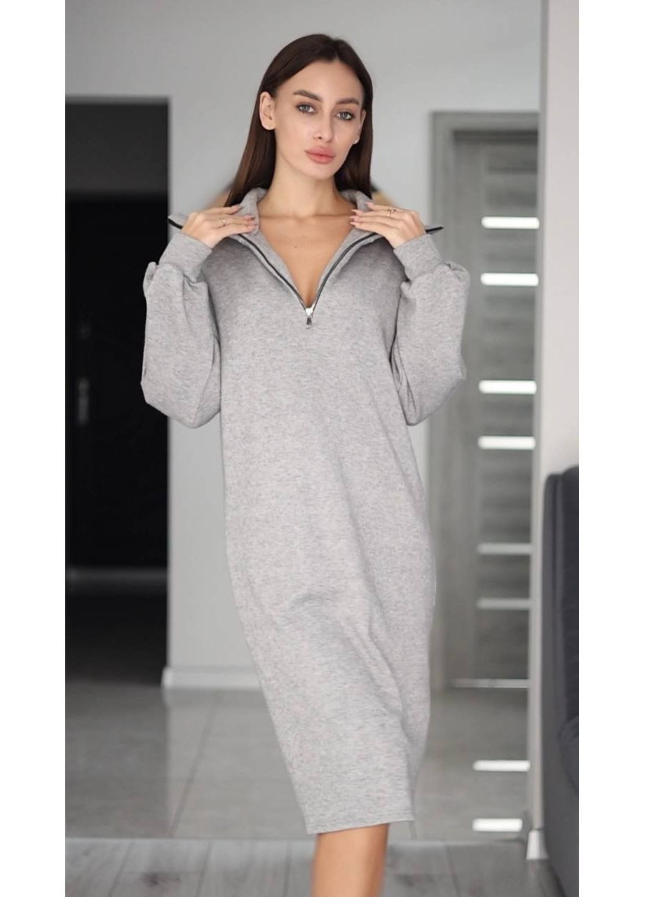 Сіра повсякденний, вечірня, ділова, кежуал жіноча сукня оверсайз FINO Mode однотонна