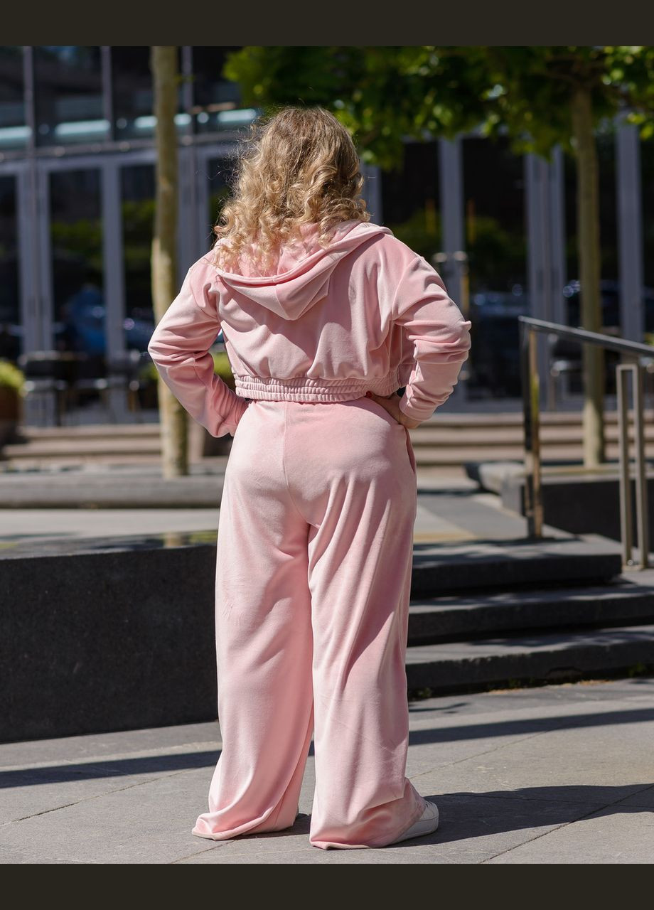 Женский костюм из велюра кофта на змейке с капюшоном и штаны-палаццо Розовый Maybel (294057692)