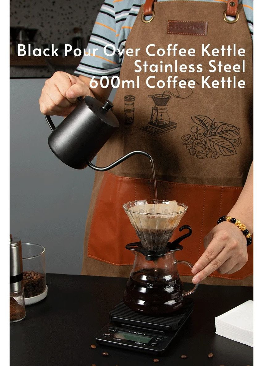 Чайник для заваривания кофе Cafferio 600 мл с длинным носиком и металлической ручкой Кофейник Чёрное порошковое покрытие No Brand (369616701)