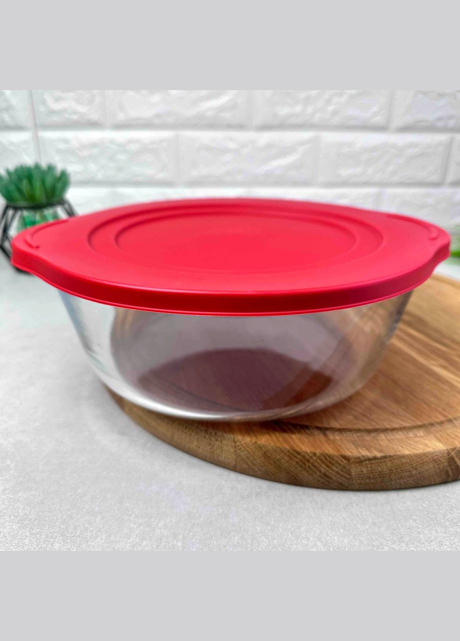 Стеклянная кастрюля с силиконовой крышкой из жаропрочного стекла 2.1л Red Cover Borcam (303213050)