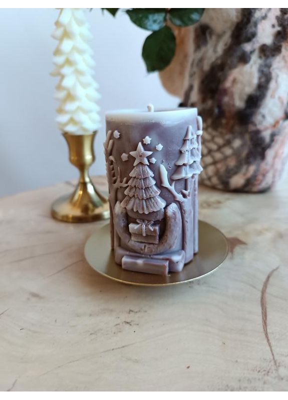 Новогодняя декоративная свеча ручной работы, ароматическая из оливкового воска, 185 г Hand Made (368828607)