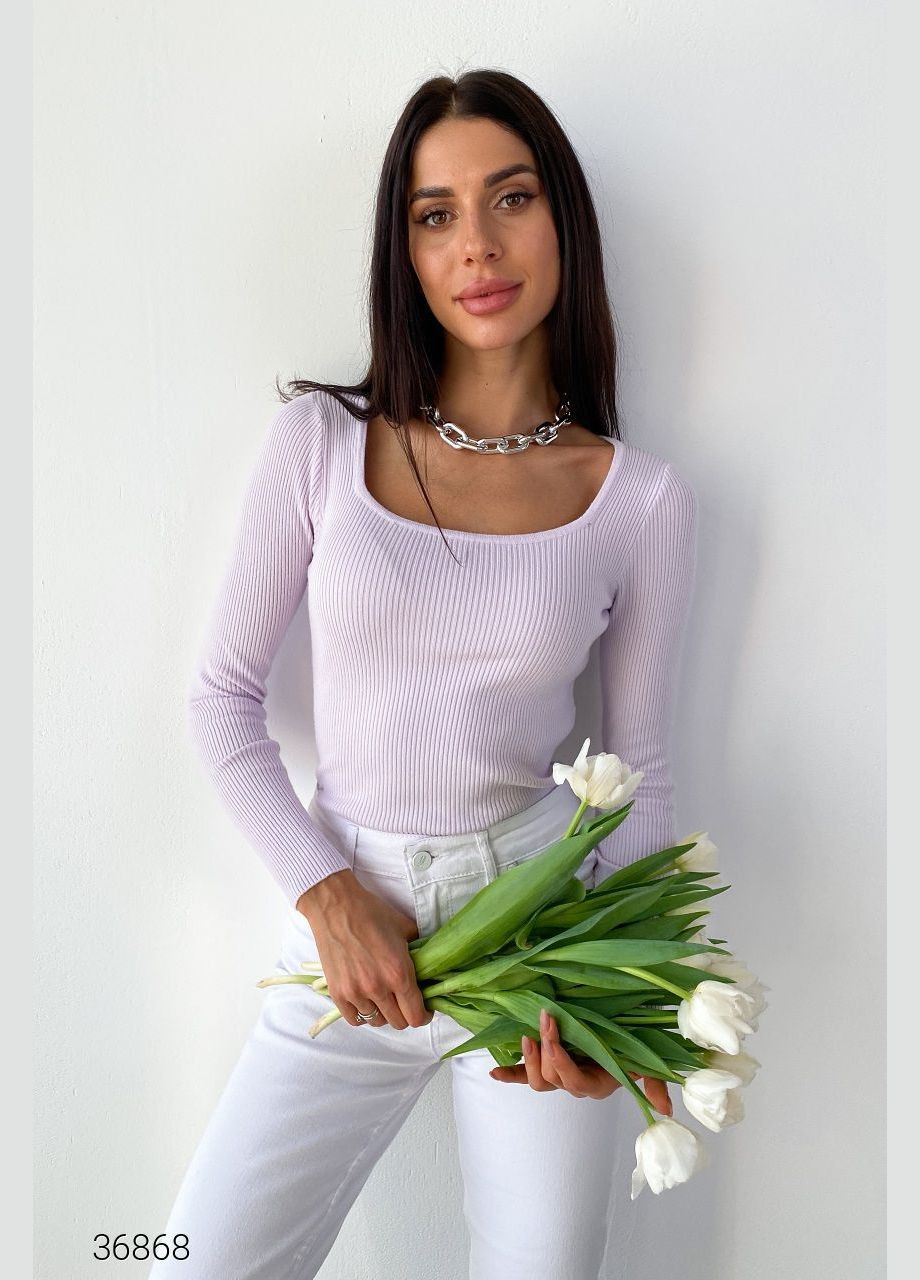 Сиреневый демисезонный джемпер в рубчик с квадратным вырезом джемпер Liton