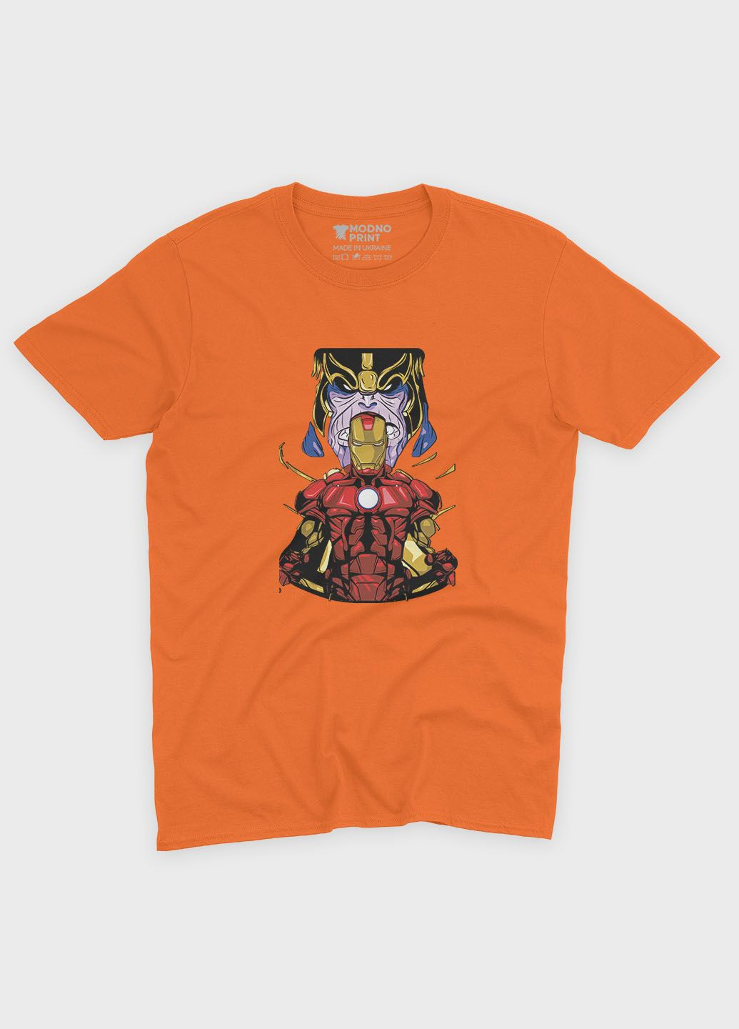 Помаранчева демісезонна футболка для хлопчика з принтом супергероя - залізна людина (ts001-1-ora-006-016-023-b) Modno