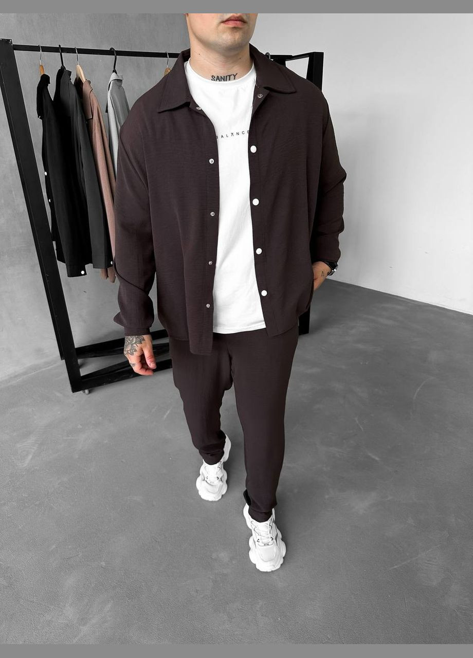 Коричневий літній костюм: штани та сорочка з легкого дихаючого матеріалу з сорочкою, брючний Україна