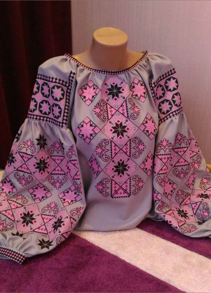 Сіра вишита жіноча сорочка "клара" домоткане полотно (330641330)