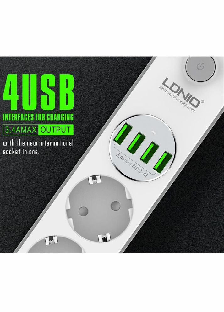 Сетевой фильтр удлинитель SE4432 4 розетки 4 USBпорты Ldnio (280877298)