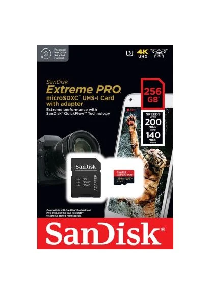 Карта пам'яті 256 GB microSDXC UHS-I U3 Extreme Pro+SD Adapter (SDSQXCD-256G-GN6MA) SanDisk (400750865)