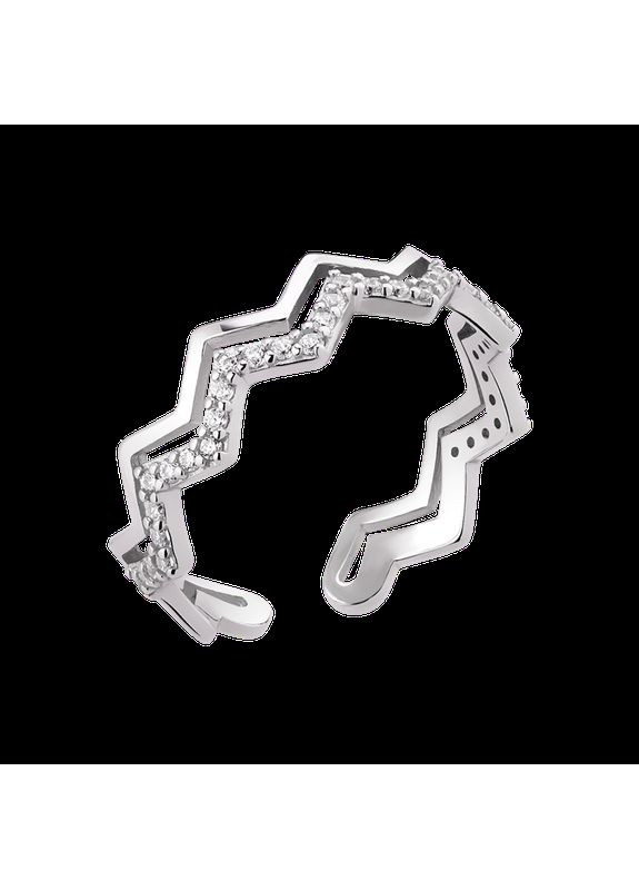 Каблучка срібна тематична Зигзаг незамкнене з білими фіанітами Каштан (342335296)