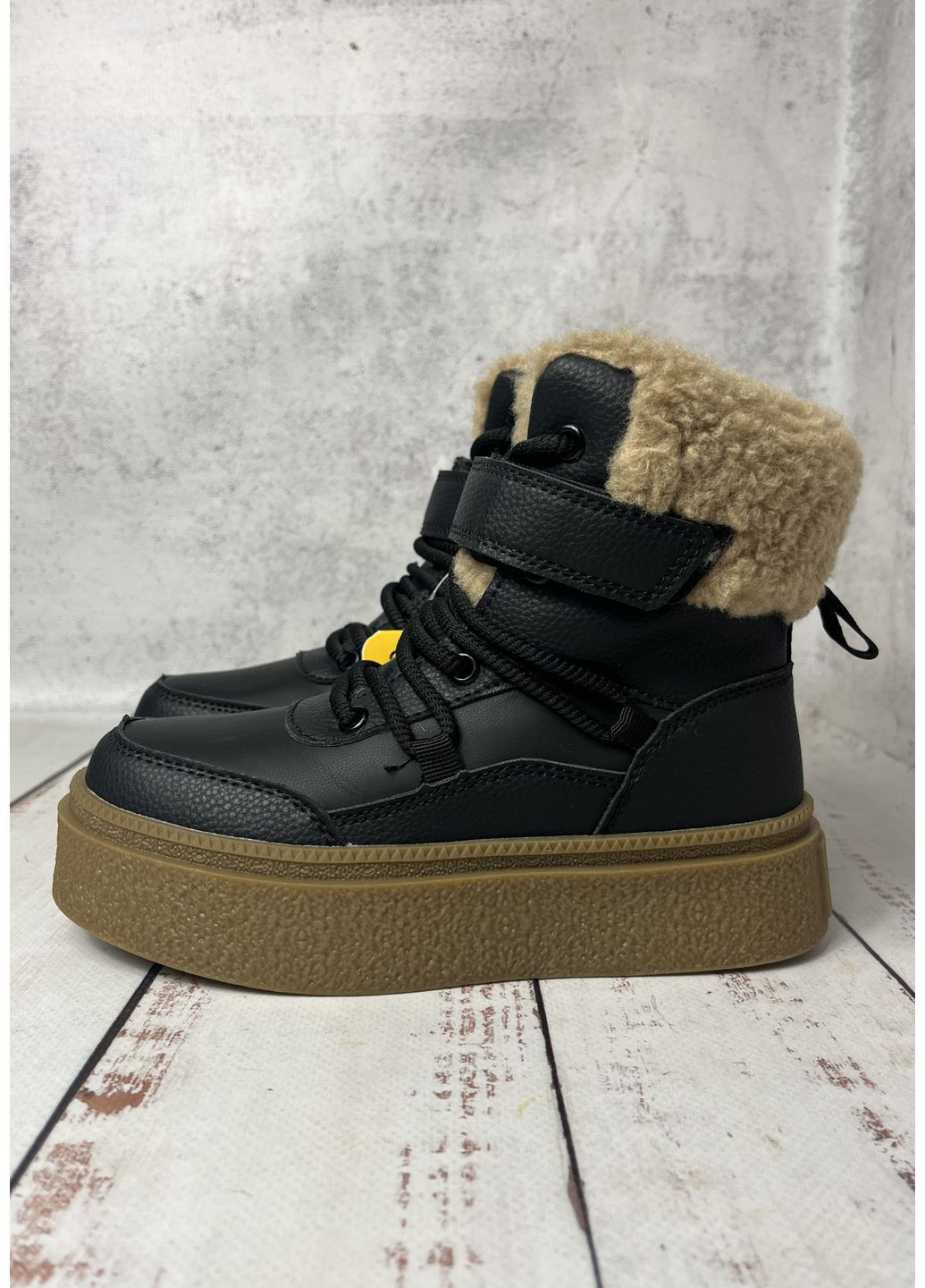 Цветные повседневные, кэжуал зимние ботинки детские зимние на девочку черно-коричневый (747) Clibee