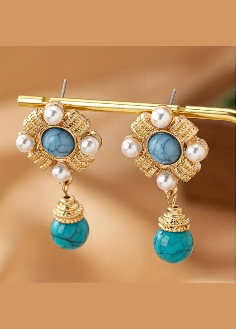 Нарядные серьги бирюзовые, жемчужные с подвесками, 1536 Fashion Jewelry (336550570)