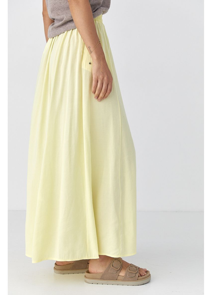 Желтая вечерний однотонная женская пышная юбка миди Lurex