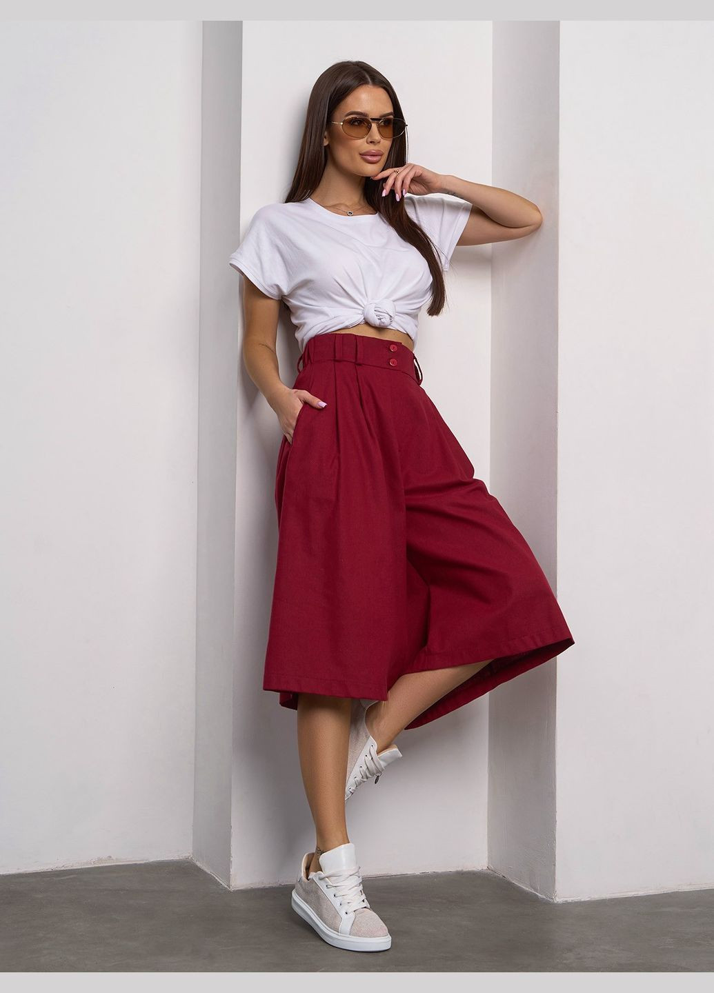 Стильні лляні кюлоти із защипами No Brand (327437740)