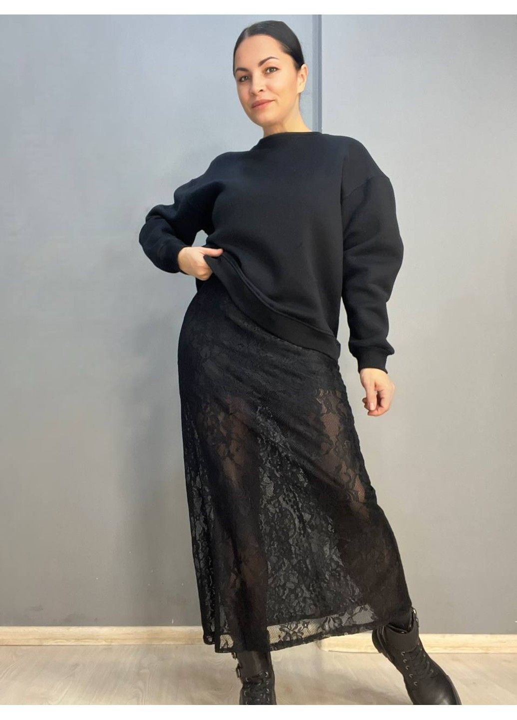 Черная юбка женская shiqi 9313 гипюр прозрачная длинная с подкладкой черная No Brand