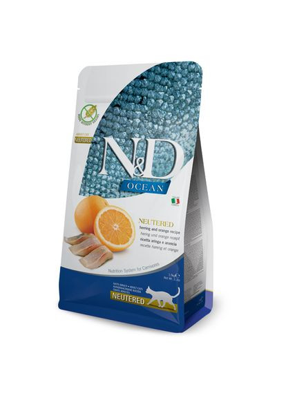 Сухий корм N&D Ocean Herring & Orange Neutered для стерилізованих кішок з оселедцем та апельсином 1,5 кг Farmina (335972971)