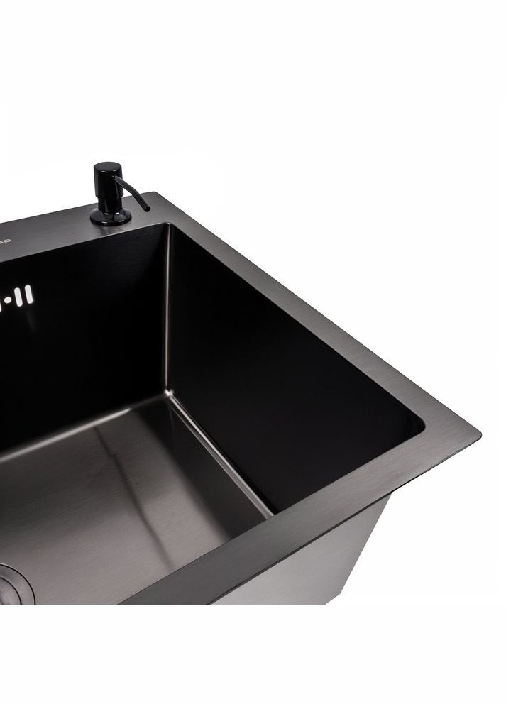 Кухонна мийка PVD чорна 65*45 Handmade (сифон круглий, 3,0/0,8) Valeso (353746855)