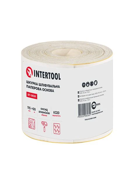 Шкурка шліфувальна, паперова основа, К320, 115 мм × 50 м Intertool BT-0826 (376299621)