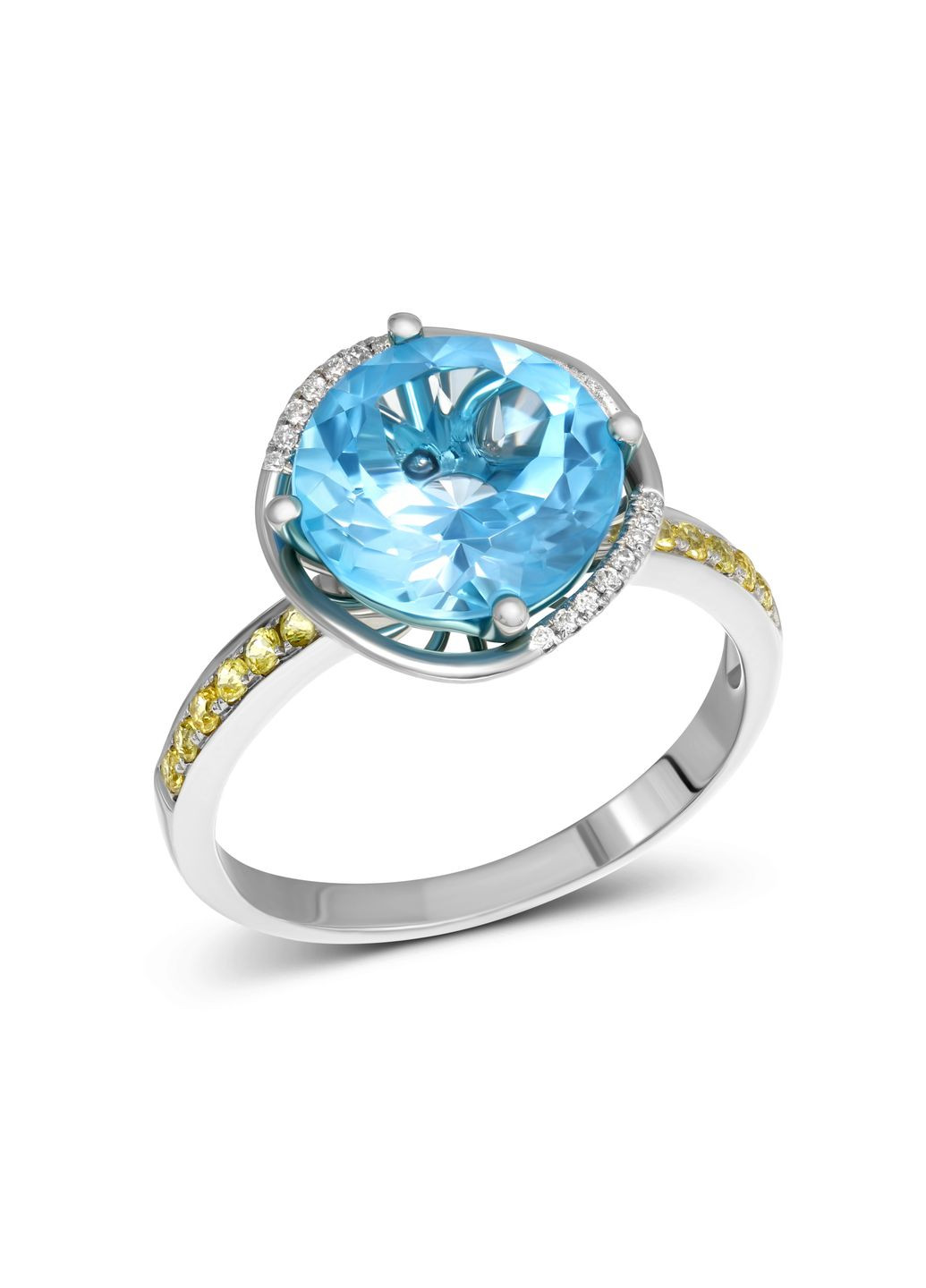 Каблучка з діамантами, жовтими сапфірами та топазом у білому золоті 1-126 344 Zarina (333833406)