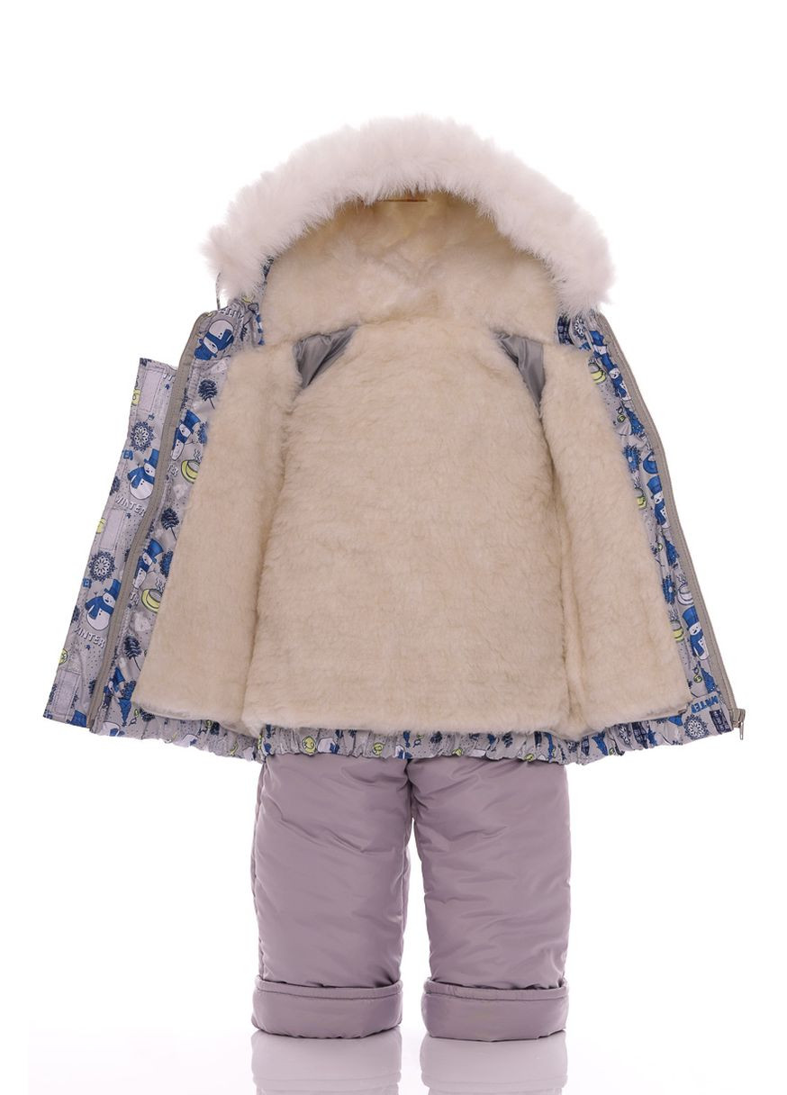 Комбінезон Конверт для хлопчика на хутрі з принтом Сніговічків Трійка сірий 98 см (27540) BABYKROHA (297199668)