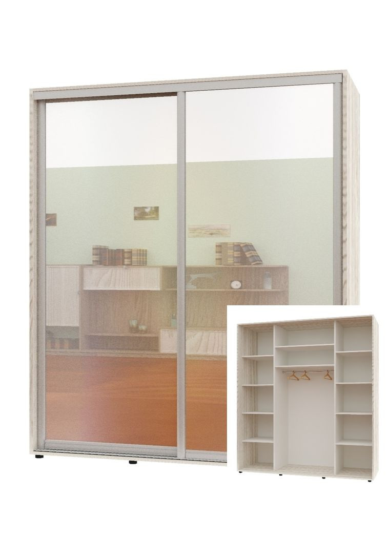 Шафа-купе дводверна 170*60*210 см Дуб Білений 2 двері Дзеркало Максі Комфорт Меблі (360461242)