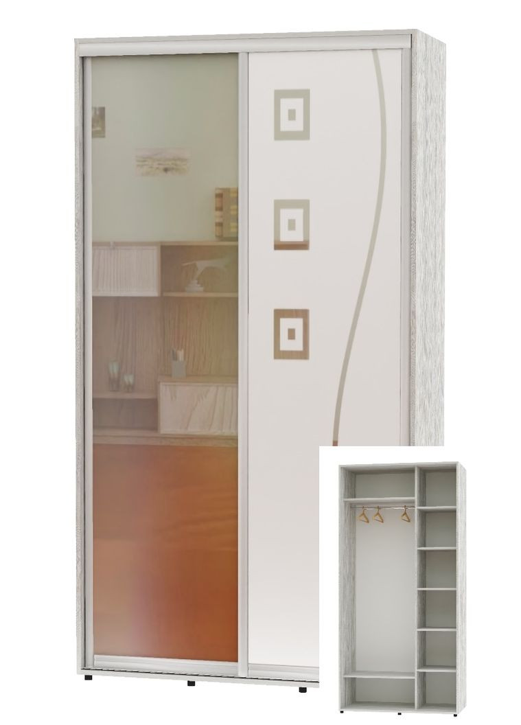 Шафа-купе дводверна 110*60*220 Сосна Натті Дзеркало/Дзеркало з піскострумним малюнком Алекса (360475282)