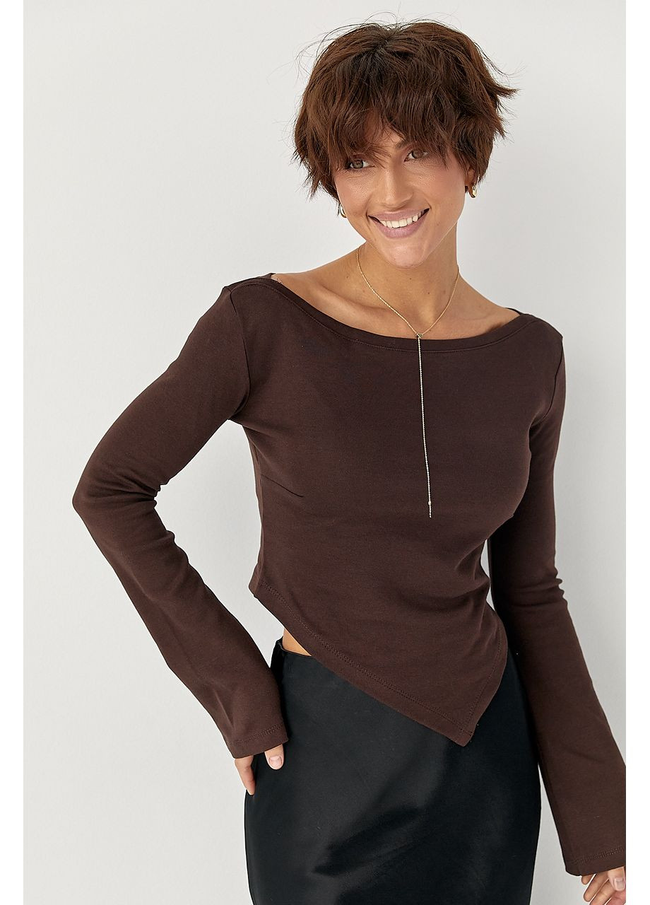 Коричневая трикотажная блуза с асимметричным низом Lurex