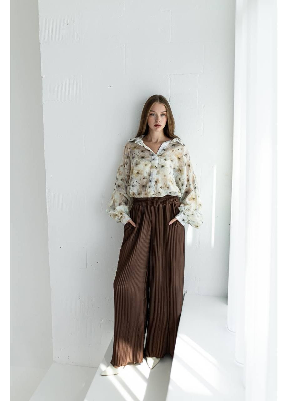 Комплект шовкові штани-плісе + напівпрозора сорочка з тенселу 💫💫💫 Україна (372045816)