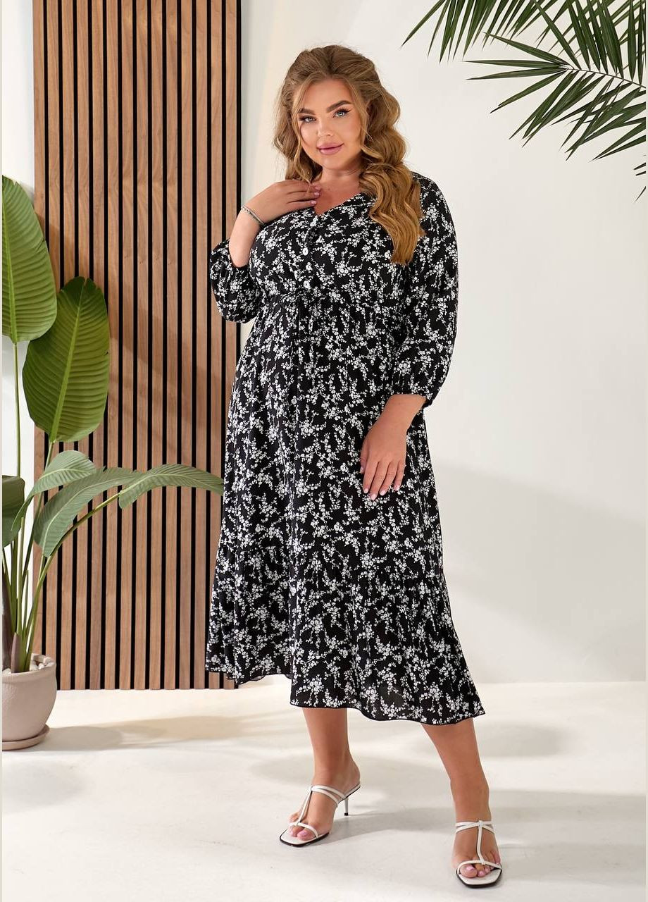 Чорна повсякденний сукня Україна з квітковим принтом