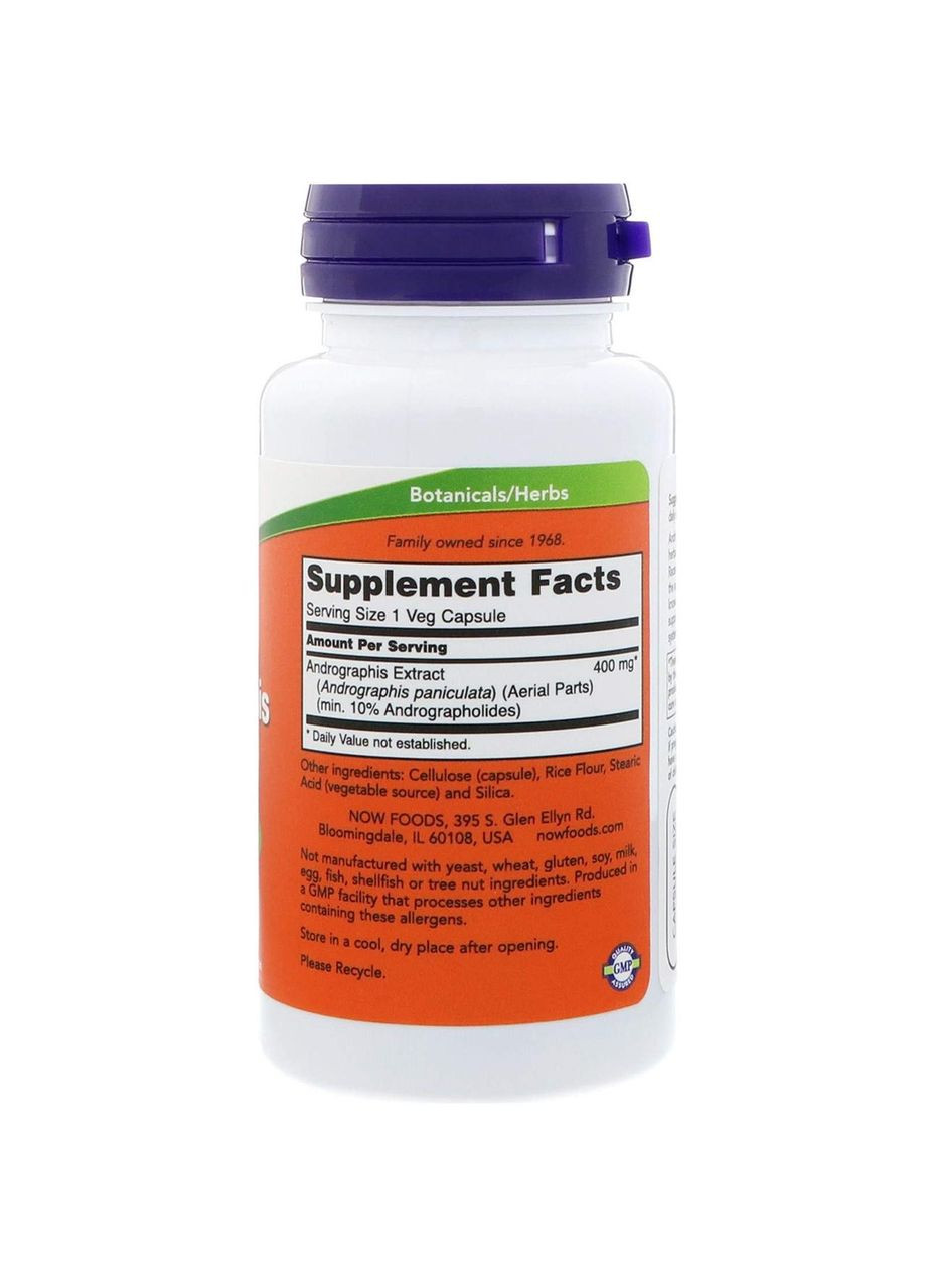 Андрографіс Andrographis 400 мг 90 вегетаріанських капсул Now Foods (359473804)