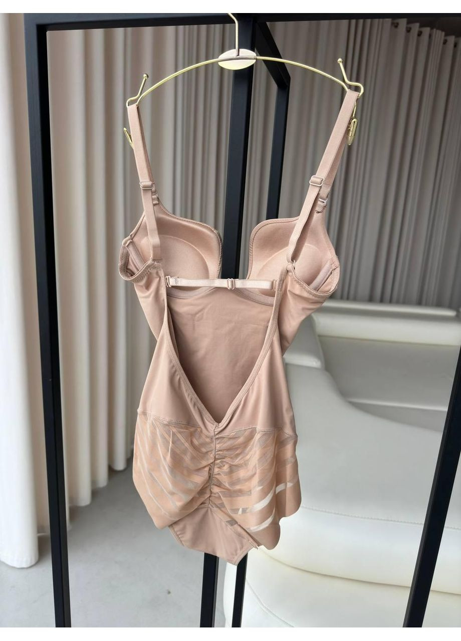 Корректирующий боди с чашки моделирующий втягивающий для фигуры. Боди женский с эффектом утяжки бежевый телесный оттенок с брет No Brand (365550116)