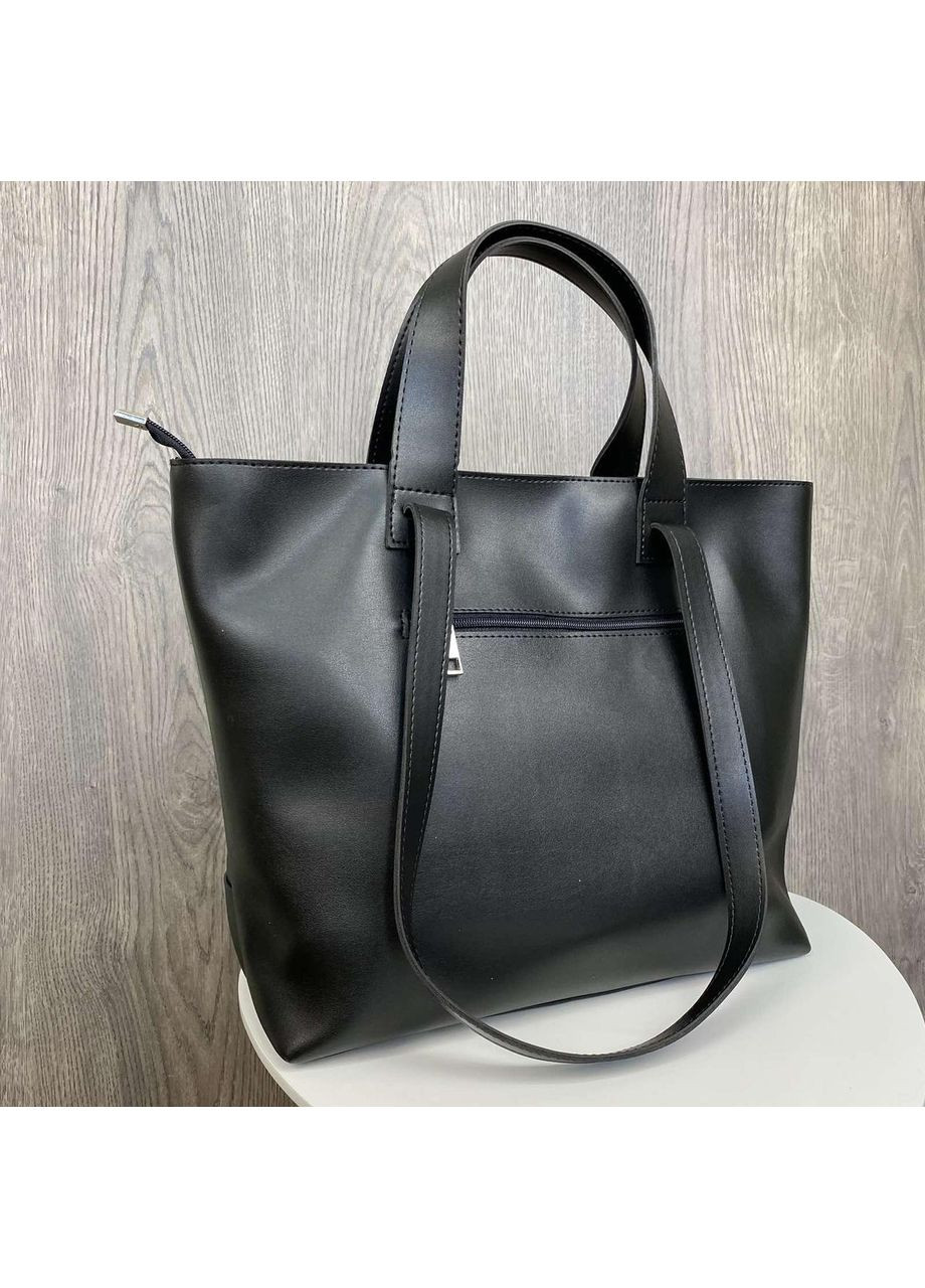 Велика жіноча плетена сумка чорна з екошкіри з двома ручками ProDobro (363259500)