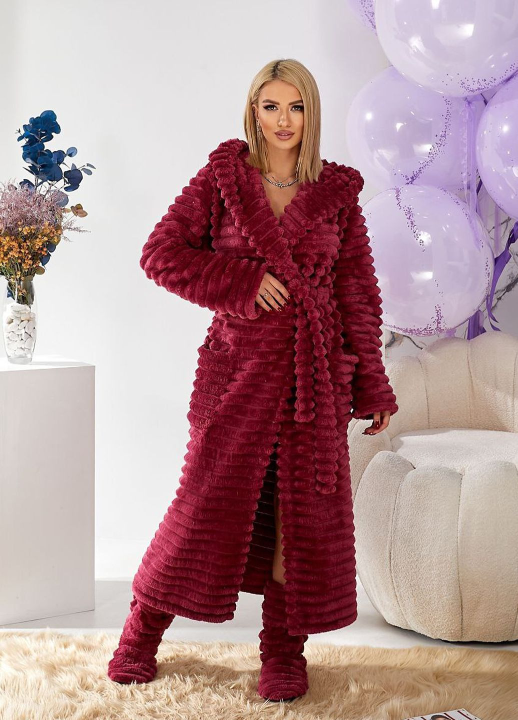 Махровый женский халат с капюшоном Selim-tekstil (308202198)